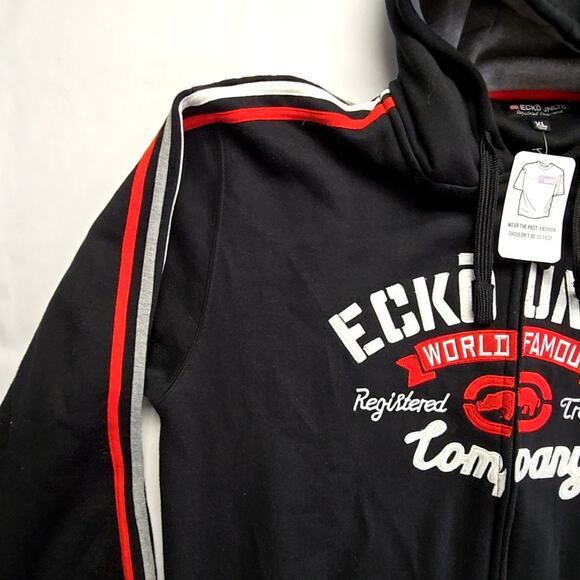 Ecko Unltd Hoodie Men's XL Black Zip Up Red Stripe Graphic Streetwear Jacket Y2K - Picture 5 of 11
